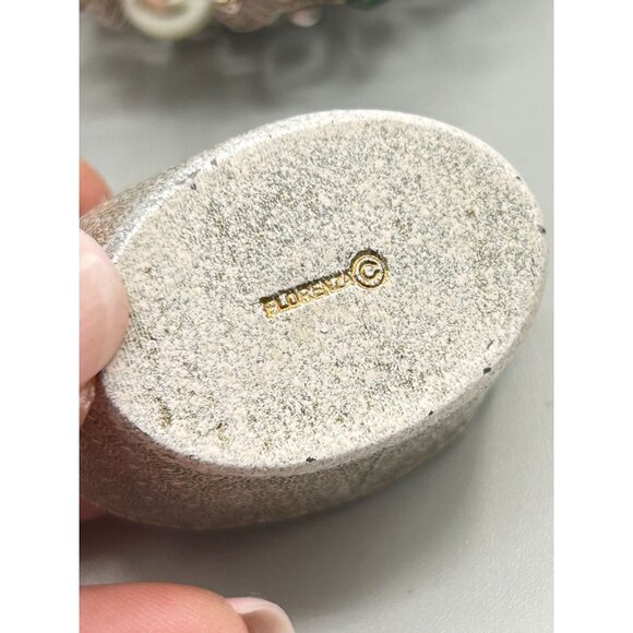 Vintage Florenza Small Enameled Trinket Box Basket of Flowers Rhinestones Pearls - Picture 10 of 14